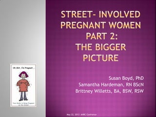 Susan Boyd, PhD
Samantha Hardeman, RN BScN
Brittney Willetts, BA, BSW, RSW
May 22, 2013 AHRC Confrence
 