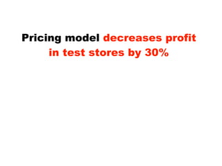 Pricing model decreases profit
     in test stores by 30%
 