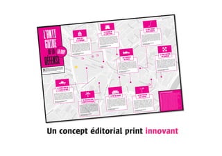 L’ANTI
GUIDE
DELA
DÉFENSE
LIEUX PARTENAIRES :
01 - La cantine Libanaise, 15 Tunnel de Nanterre-La Défense
02 - Le bistrot de l’Arche, 38 Tunnel de Nanterre-La Défense
03 - Le Café de Paris, 300 rue des Petits Choux-Bruxelles, 75011
04 - Le Café de Paris, 3 rue des Petits Choux, 75011
05 - Le Café de Paris, 300 rue des Petits Choux, 75011
06 - Le Café de Paris, 3 rue des Petits Petits Choux, 75011
07 - Le Café de Paris, 3 boulevard des Petits Choux, 75011
08 - Le Café de Paris, 3 rue des Petits Choux, 75011
09 - Le Café de Paris, 3 rue des Petits Choux, 75011
10 - Le Café de Paris, 3 rue des Petits Choux, 75011
11 - Le Café de Paris, 3 rue des Petits Choux, 75011
12 - Le Café de Paris, 3 route des Petits Choux, 75011
13 - Le Café de Paris, 3 rue des Petits Choux, 75011
14 - Le Café de Paris, 32 route des Petits Choux, 75011
15 - Le Café de Paris, 3 rue des Petits Choux, 75011
16 - Le Café de Paris, 3 impasse des tous Petits Choux, 75011
17 - Le Café de Paris, 3 rue des Petits Choux, 75011
18 - Le Café de Paris, 3 rue des Petits Choux, 75011
19 - Le Café de Paris, 3 rue des Petits Choux, 75011
A
La Défense, il n’y a pas que des salles de sports
ou des foods trucks pour se détendre entre deux
réunions de travail. Psy, exploration urbaine ou
pause-dèj à la messe, suivez le guide.
Retrouvez notre carte interactive sur streetpress.com/ladefense
01
LAMAP
Comment reconnaitre un collègue en plein crise
existentielle ? Il traine sur FuyonsLaDéfense.com.
Avec son slogan punchy - « ils ne nous méritent pas »
- ce site propose des annonces pour des «jobs exci-
tants» aux 4 coins du monde. « On a fait ça en écho
à nos amis se plaignent de leur slides powerpoint »,
raconte Guilhem, un des 5 fondateurs. Pas sûr que
vous y trouviez un job de dresseur de dauphin. Par
contre,il y a un poste d’homme-à-tout faire dans une
auberge de jeunesse. Tenté?
6 avenue Jean Aicard, Paris 11e
www.finebouche.fr
LE SITE WEB POUR
CADRES EN DÉPRIME
À l’origine, le mobilier conceptuel du parvis de-
vait faire entrer la Défense dans le 21e siècle. Il a
surtout transformé l’esplanade en hot spot du Par-
kour. Les adeptes de ce sport urbain se servent des
bancs et murets pour effectuer des acrobaties,façon
Yamakasi. Mathieu, un jeune mec venu s’entrainer
avec son crew, raconte : «Ici, c’est un passage obli-
gé pour ceux qui débutent.» Et c’est toujours moins
cher que la salle de sport.
6 avenue Jean Aicard, Paris 11e
www.finebouche.fr
LES YAMAKASI
DU PARVIS
Dure dure la vie de cadre à la Défense, et Roland de
Saint-Etienne en sait quelque chose. Psy et coach
en entreprise, il reçoit dans la tour Ariane. Comme
lui,ils sont 5 à exercer dans le quartier d’affaires et à
voir passer sur leur divan quelques-uns des 160.000
salariés. Burn out, pression, harcèlement : à chacun
sa raison de consulter à la pause déj’. Mais il n’y a
pas que des malheureux à la Défense, Roland le
premier : «Moi, j’adore mon travail. Ça en fait au
moins un!»
6 avenue Jean Aicard, Paris 11e
www.finebouche.fr
LE PSY DU PARVIS
Qui a dit qu’il ne se passait rien le soir à la Défense?
Certainement pas les «ufologues» des soirées OVNI
Paris. Tous les premiers mardis du mois depuis
10 ans, ces chasseurs de soucoupes volantes se
donnent rendez-vous à 18h30 au Casino Cafétéria
des Quatre Temps. Au programme : l’actualité ufo-
logique du mois,suivie de la conférence d’un invité.
Pour l’after,c’est au Paradis du Fruit que ça se passe.
30 Boulevard des Italins, Paris 9e
www.leparadisdufruit.fr
LA SOIRÉE OVNI DU
1ER MARDI DU MOIS
Plaques de tôle, odeur d’urine, boites aux lettres à
l’abandon… La tour Bretagne de la résidence des
Damiers a des airs de squat. Pourtant, 20 locataires
continuent de vivre dans ce bâtiment grisâtre en
forme de Lego superposés. Un promoteur veut
construire 2 gratte-ciels en lieu et place de l’im-
meuble. 230 locataires ont accepté d’être relogés
mais quelques irréductibles ne veulent pas lâcher
l’affaire. En attendant,les amateurs de maisons han-
tées peuvent y faire une balade.
6 avenue Jean Aicard, Paris 11e
www.finebouche.fr
LA TOUR FANTÔME
DES DAMIERS
Marre de passer pour le ringard de l’open space?
Direction le 19e étage de l’hôtel Mélia et son bar
panoramique, le bien nommé Skyline. Lumière
tamisée, déco épurée, vue sur tout Paris : après cet
afterwork, vos collègues du service compta vous
prendront pour Bill Clinton. Attention à ne pas ou-
blier votre carte de crédit car le cocktail est à 16
euros. Les moins fortunés pourront toujours ten-
ter de partir sans payer, pourquoi pas en sautant en
basejump.
6 avenue Jean Aicard, Paris 11e
www.finebouche.fr
LE BAR PRÉFÉRÉ
DES YUPPIES
Faite de béton et de verre,pas facile de distinguer la
chapelle Notre-Dame-de-Pentecôte parmi les autres
tours. Mais les fidèles n’ont pas besoin de GPS pour
trouver le droit chemin : chaque midi, la messe fait
salle comble. Les raisons de ce succès? «Ça fait un
bon break de se retrouver autour du Christ et avec
des frères», expliquent deux cadres, venus prier
avant de déguster un sandwich. Ouverte en 2001,
l’Église compte plus de 1.500 personnes inscrites
dans les registres. Amen.
6 avenue Jean Aicard, Paris 11e
www.finebouche.fr
PAUSE DÉJ’
À LA DÉPRIME
Faire du mini-golf dans le ciel : voilà une excentri-
cité que même Tiger Woods n’a pas osé faire. À 170
mètres d’altitude, sur le toit de la tour D2, un green
est réservé aux salariés de la Société Général. Dans
un cadre bucolique, les cadres se tirent la bourre à
coup de doubles bogey. On a voulu leur montrer qui
était le patron mais le service com’ n’a pas voulu
nous laisser monter. Sans doute effrayé par notre
swing d’enfer.
6 avenue Jean Aicard, Paris 11e
www.finebouche.fr
LE GOLF SECRET
DE LA TOUR D2
La légende urbaine veut qu’une piscine se cache sur
les toits d’une des tours de la Défense et que des pa-
trons plein aux as bullent dedans, cigares au bec…
Bon, la réalité sonne un peu moins «Loup de Wall
Street», puisqu’il existe bel-et-bien un bassin, mais
au sous-sol de la tour Total. Pour le glamour, on re-
passera car le plan d’eau a tous les attributs d’une
piscine municipale. Pas sûr que Thierry Desmarest,
le patron de Total,y fasse son aquagym.
6 avenue Jean Aicard, Paris 11e
www.finebouche.fr
LA PISCINE DE
LA TOUR TOTAL
02
Un concept éditorial print innovant
 