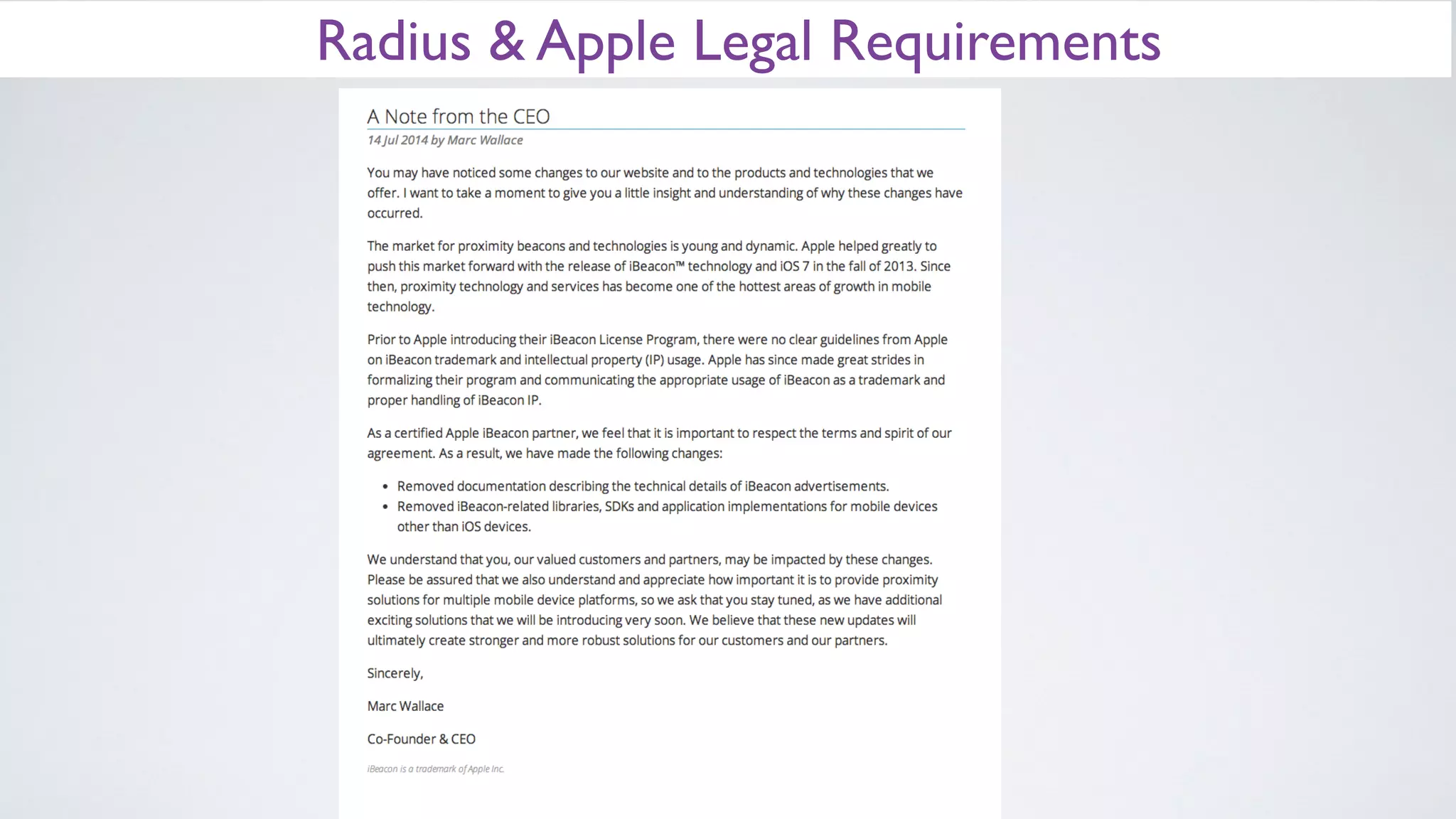 Radius & Apple Legal Requirements
 