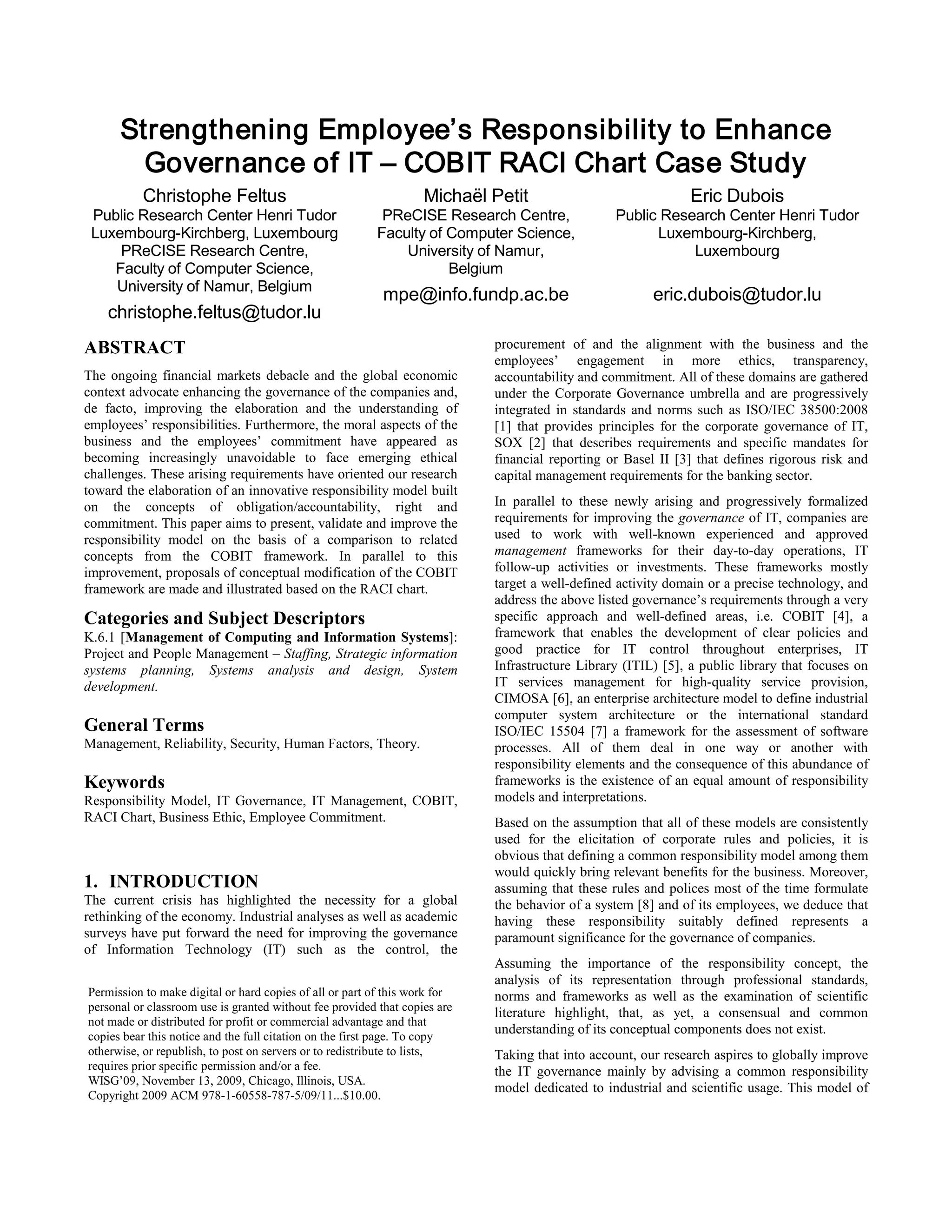 Strengthening employee’s responsibility to enhance governance of it ...