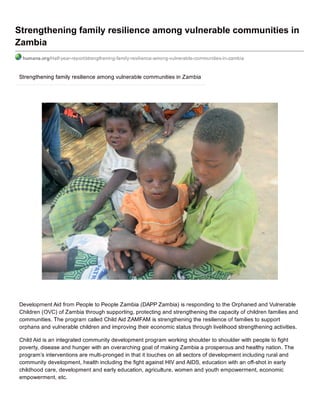 Strengthening family resilience among vulnerable communities in Zambia