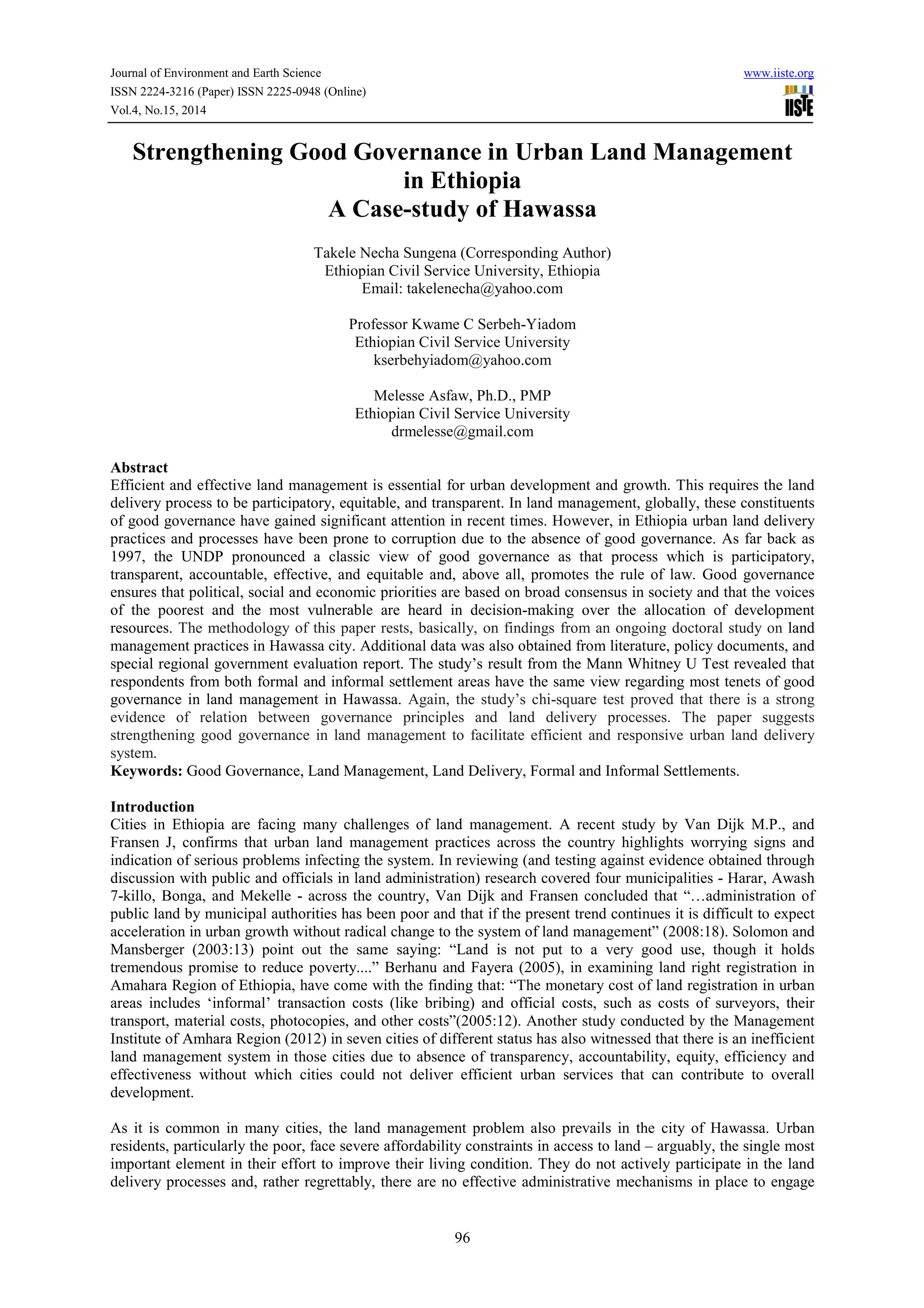 Strengthening good governance in urban land management in ethiopia | PDF