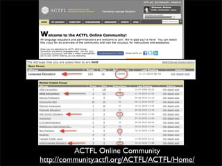 ACTFL Online Community
http://community.actﬂ.org/ACTFL/ACTFL/Home/
 