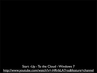Start -Up - To the Cloud - Windows 7
http://www.youtube.com/watch?v=-HRrbLA7rss&feature=channel
 