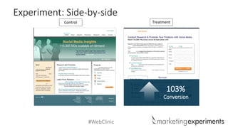 #WebClinic
Experiment: Side-by-side
TreatmentControl
103%
Conversion
 