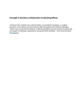 Stronger In Numbers Strength in Numbers Collaborative Fundraising Efforts.docx