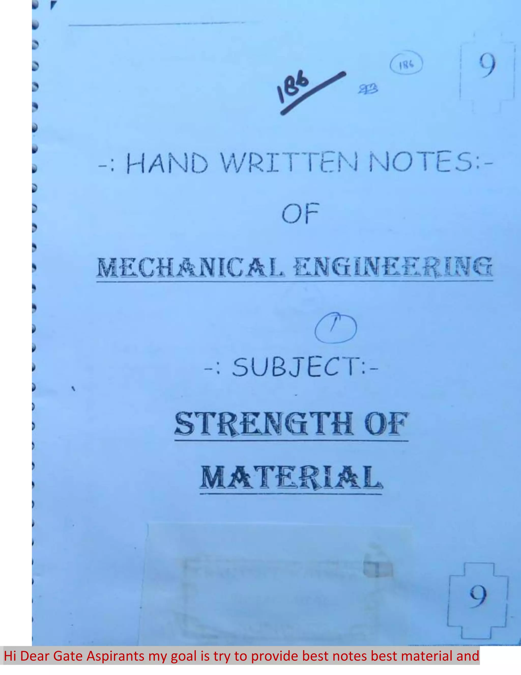 Strength of Material 2 (SOM) Mechanical Engineering Handwritten classes