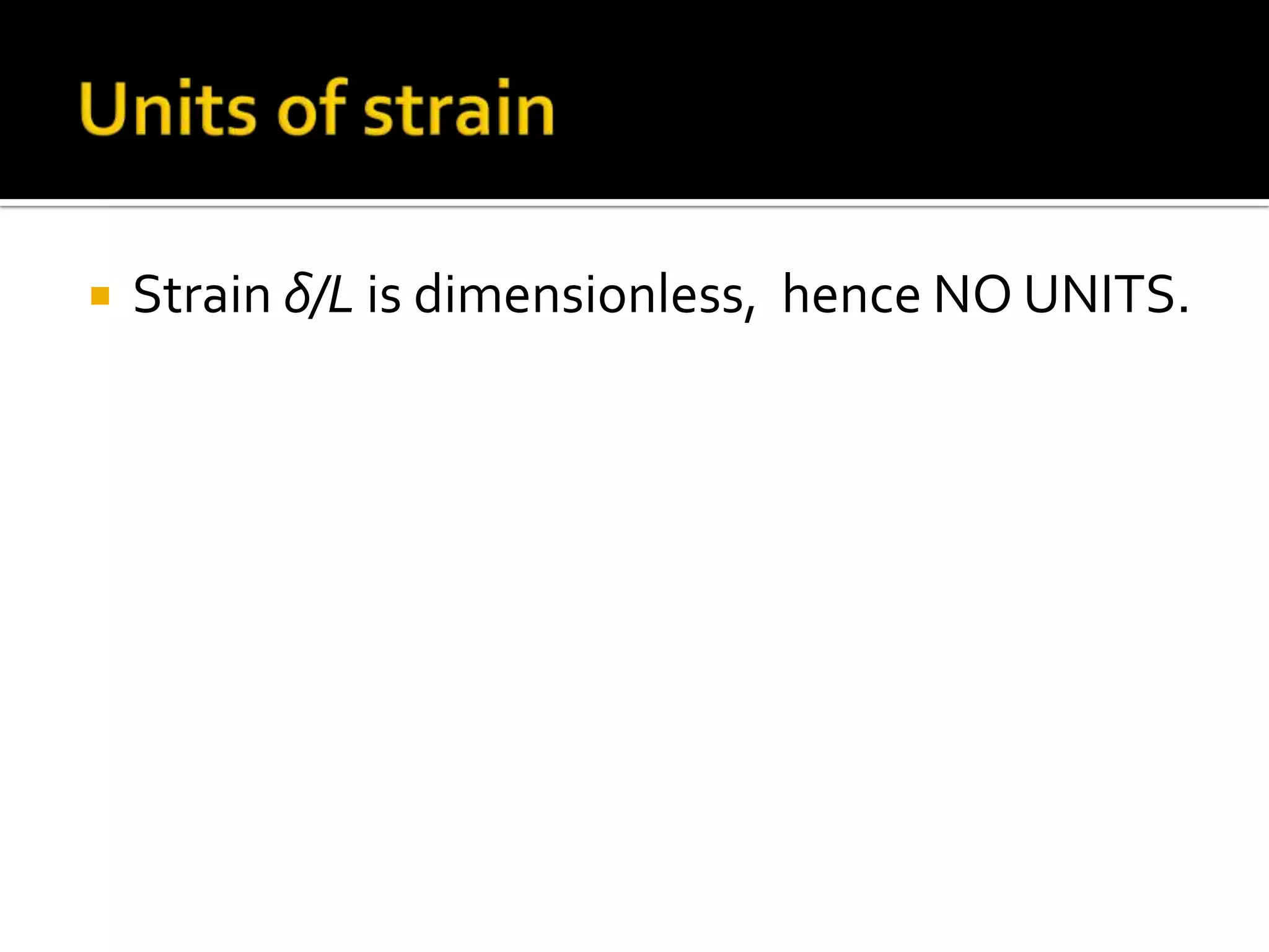 

Strain δ/L is dimensionless, hence NO UNITS.

 