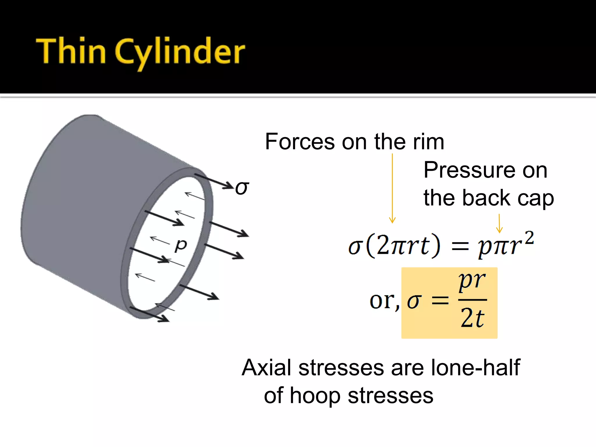 Forces on the rim
Pressure on
ζ
the back cap

Axial stresses are lone-half
of hoop stresses

 