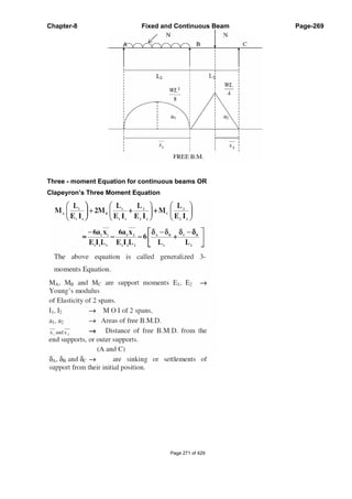 Chapter-8 Fixed and Continuous Beam Page-269
Three - moment Equation for continuous beams OR
Clapeyron’s Three Moment Equation
Page 271 of 429
 