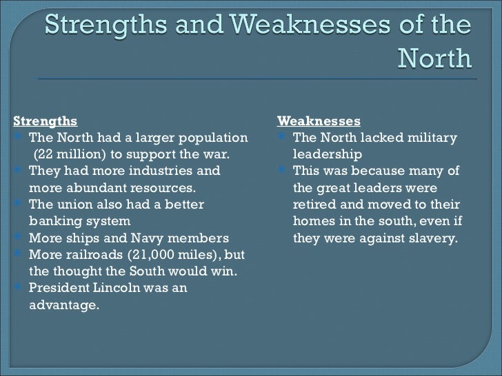 Civil War Strengths And Weaknesses Chart