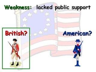 Weakness:   lacked public support British? American? 