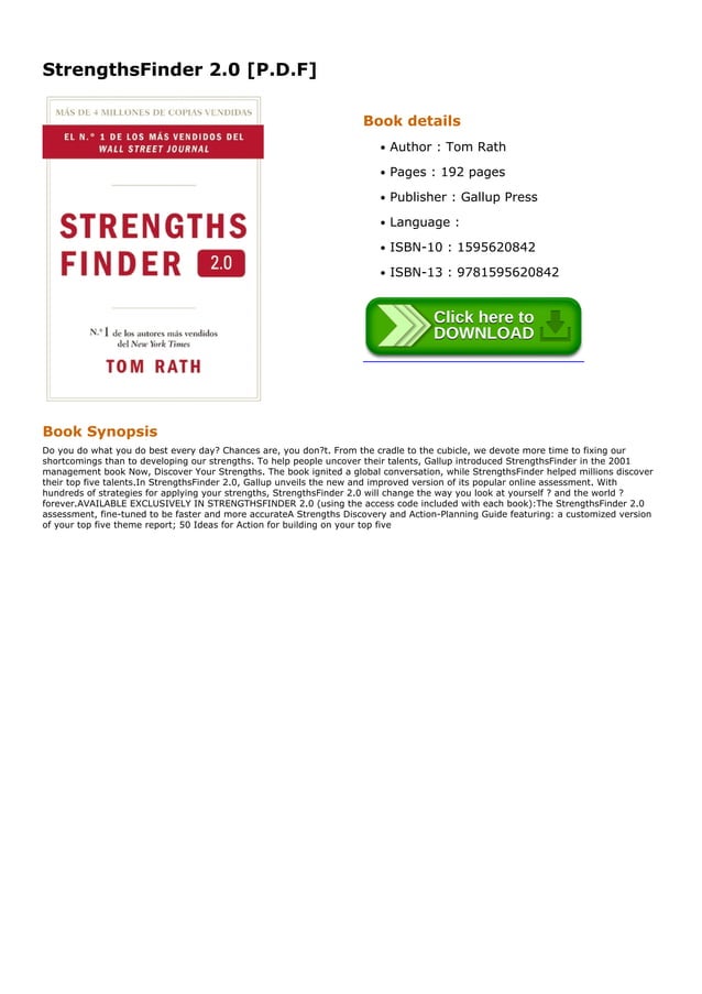 Strengthsfinder 2 0 P D F Pdf