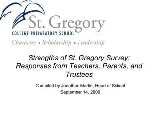 Strengths of St. Gregory Survey: Responses from Teachers, Parents, and Trustees Compiled by Jonathan Martin, Head of School September 14, 2009 