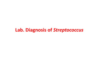 Lab. Diagnosis of Streptococcus
 