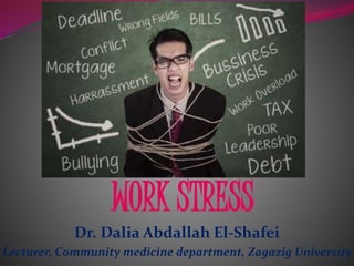 Dr. Dalia Abdallah El-Shafei
Lecturer, Community medicine department, Zagazig University
WORK STRESS
 