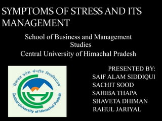 School of Business and Management
Studies
Central University of Himachal Pradesh
PRESENTED BY:
SAIF ALAM SIDDIQUI
SACHIT SOOD
SAHIBA THAPA
SHAVETA DHIMAN
RAHUL JARIYAL
 