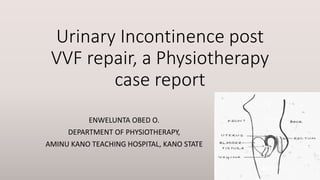 Urinary Incontinence post
VVF repair, a Physiotherapy
case report
ENWELUNTA OBED O.
DEPARTMENT OF PHYSIOTHERAPY,
AMINU KANO TEACHING HOSPITAL, KANO STATE
 