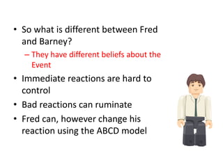 • So what is different between Fred
and Barney?
– They have different beliefs about the
Event
• Immediate reactions are ha...