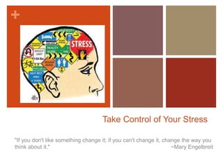+
Take Control of Your Stress
"If you don't like something change it; if you can't change it, change the way you
think about it." ~Mary Engelbreit
 