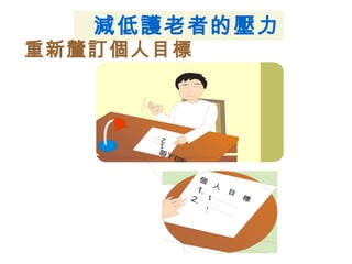 減低護老者的壓力
重新釐訂個人目標
個人目標
1
2
個
人
目
標1
2
1.
2.
 