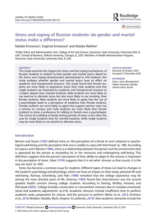 Stress and coping of Russian students do gender and marital status make ...