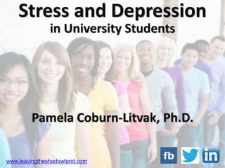Stress and Depression
in University Students
Pamela Coburn-Litvak, Ph.D.
www.leavingtheshadowland.com
 