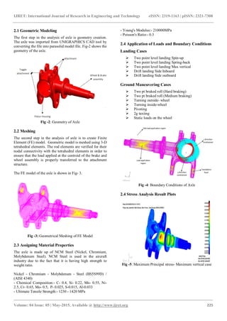 Stress and fatigue analysis of landing gear axle of a trainer aircraft ...
