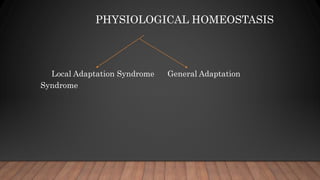 PHYSIOLOGICAL HOMEOSTASIS
Local Adaptation Syndrome General Adaptation
Syndrome
 