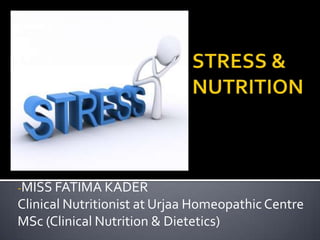 -MISS FATIMA KADER

Clinical Nutritionist at Urjaa Homeopathic Centre
MSc (Clinical Nutrition & Dietetics)

 