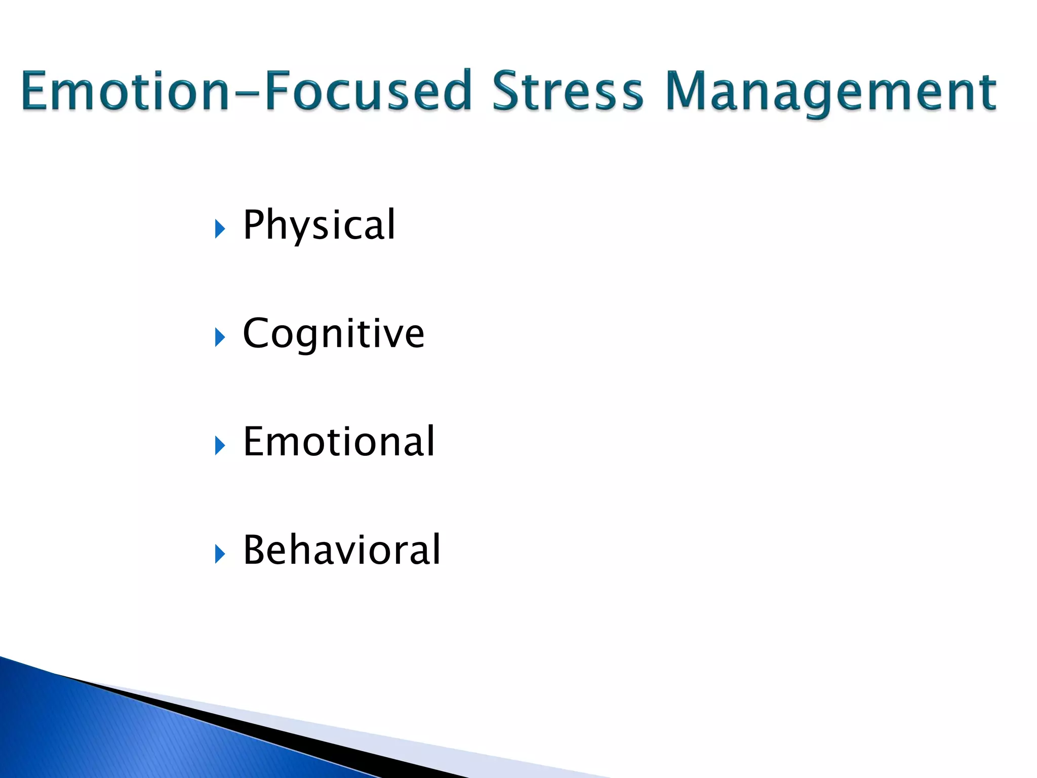    Physical

   Cognitive

   Emotional

   Behavioral
 
