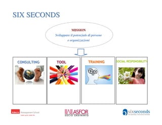 SIX SECONDS
                     MISSION
         Sviluppare il potenziale di persone
                  e organizzazioni
 