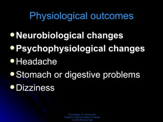 Physiological outcomes Neurobiological changes  Psychophysiological changes  Headache Stomach or digestive problems  Dizziness 