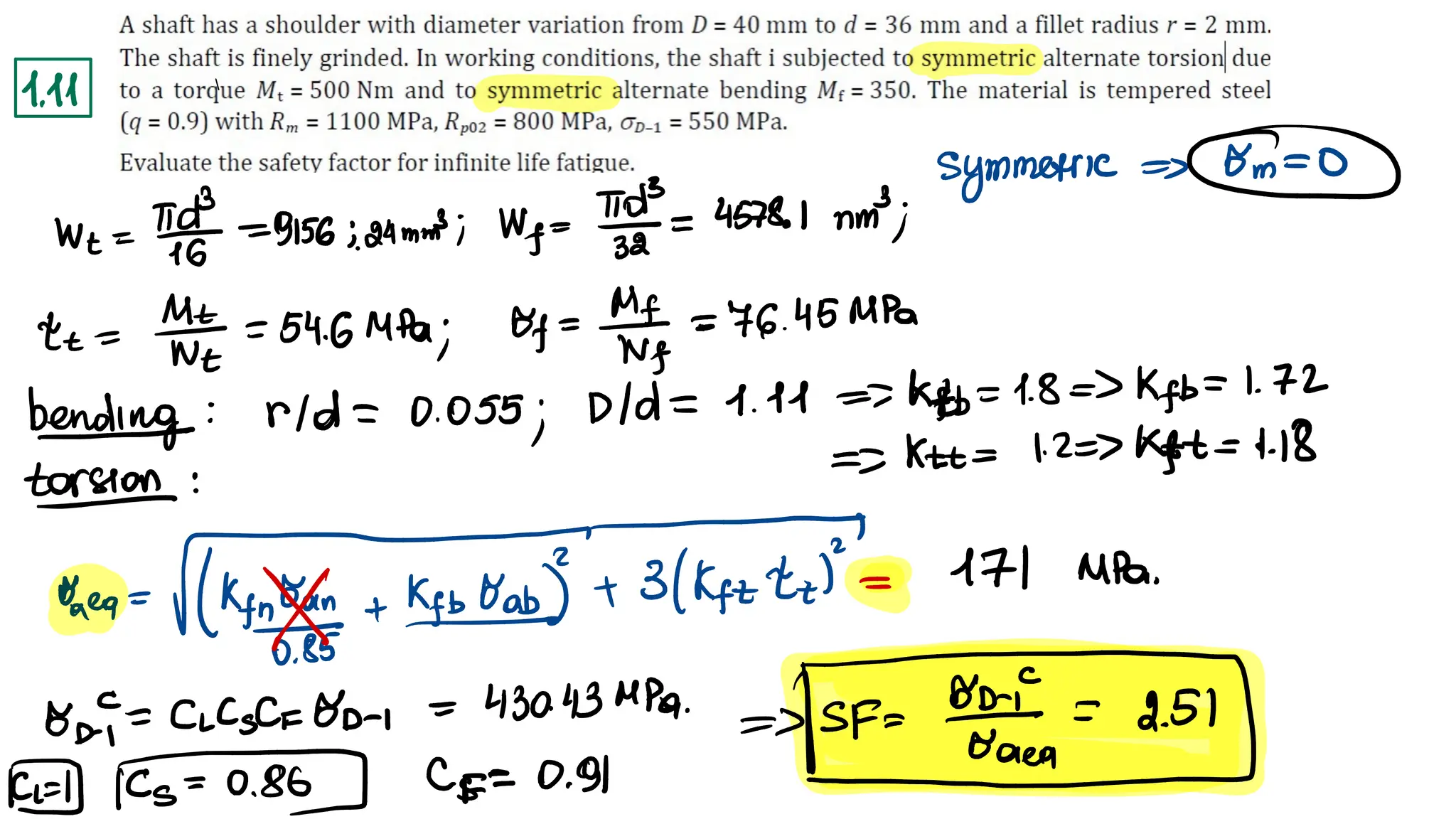 1.
ll
l
Сто
symmetric =3
We
=I
10613 =0156 6.29
mm3;
WS
=
F 381=
45Э781 nm
3;
че= М ё
=54бмра; бу=-Б 76. 45мРа
bending . PId
=
0.055;
Plok
=
1.11 Е К
eLb=1.8=)
К
+
D=1.-42
r
=
J
Ktt =
1.2=7
K 6
t-
1-18
torsion
:
r
бысат ГИ
(КаФ.85+-
Керрбару -(ĸречер ЛЭ МРА
$
A-E=
CLCSCFSP
-1
= 43043
MPa.
:
J
SE
=-аPайса+
2.5)
DT
J
25=-0.86 CO
.G
 