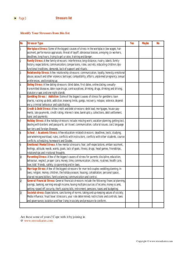 Stress diary guide 1. stressors