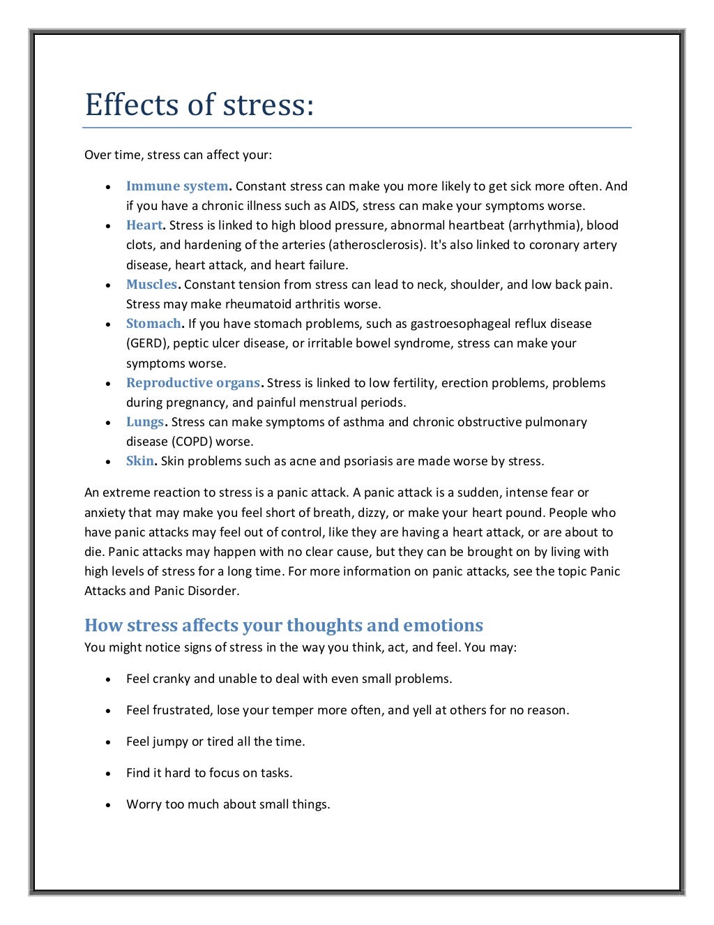 Stress management and stress handling hand out