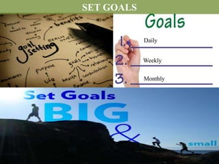 SET GOALS


            Daily


            Weekly

            Monthly
 