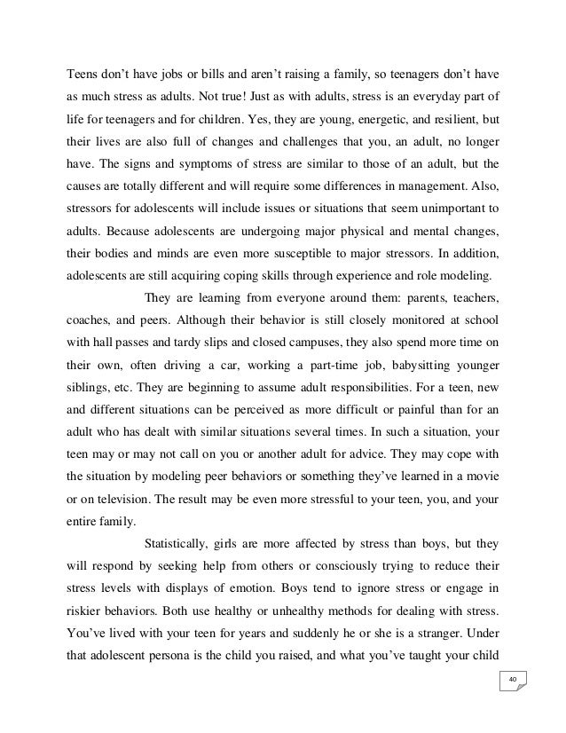 Sample Narrative Essay High School Definition Essay Paper also High School Graduation Essay Stress Management Among Teenagers Compare And Contrast Essay About High School And College