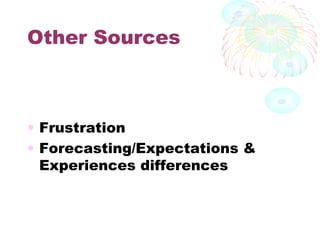 Other Sources
• Frustration
• Forecasting/Expectations &
Experiences differences
 