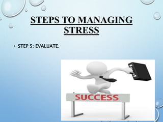 STEPS TO MANAGING
STRESS
• STEP 5: EVALUATE.
 