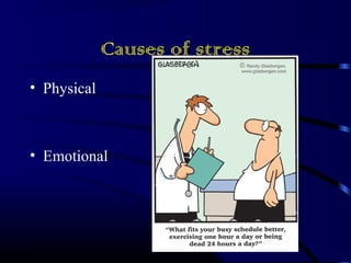 Causes of stress 
• Physical 
• Emotional 
 