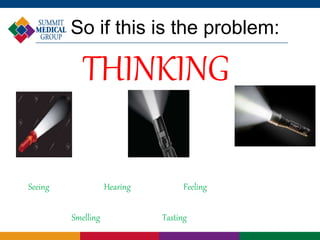 So if this is the problem:
THINKING
Seeing Hearing Feeling
Smelling Tasting
 