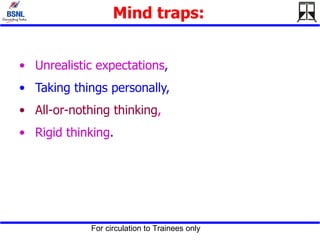 Mind traps:   Unrealistic expectations ,  Taking things personally,  All-or-nothing thinking ,   Rigid thinking .  