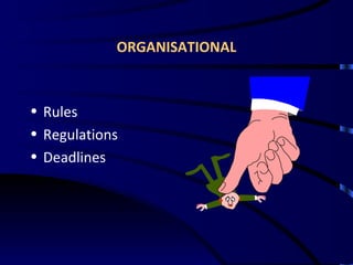 ORGANISATIONAL <ul><li>Rules </li></ul><ul><li>Regulations </li></ul><ul><li>Deadlines </li></ul>