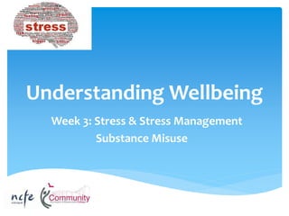 Understanding Wellbeing
Week 3: Stress & Stress Management
Substance Misuse
 