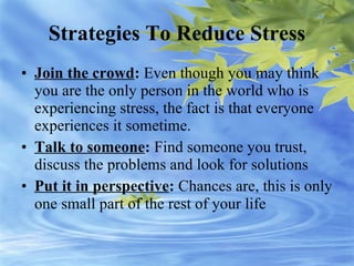 Strategies To Reduce Stress ,[object Object],[object Object],[object Object]