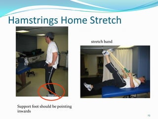 Hamstrings Home Stretch23stretch bandSupport foot should be pointing inwards