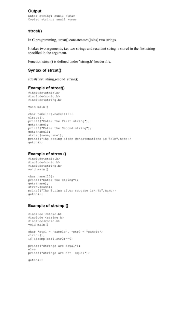String in c | DOC | Programming Languages | Computing