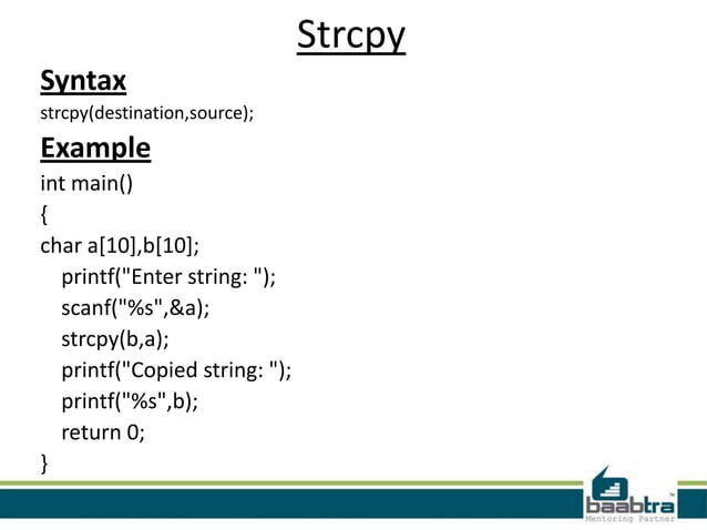 String functions in C | PPTX | Web Development | Internet